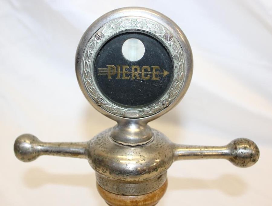 Pierce Arrow Moto Meter Radiator Mascot: 5.5" x 7.5" x 2.5", mounted to dog bone base