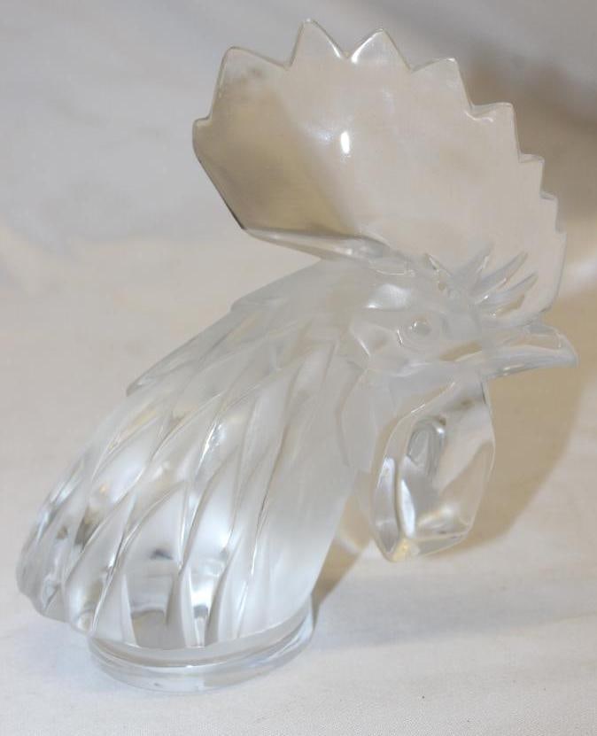 Clear Glass Lalique Rooster Head Radiator Mascot Hood Ornament (1 of 7)