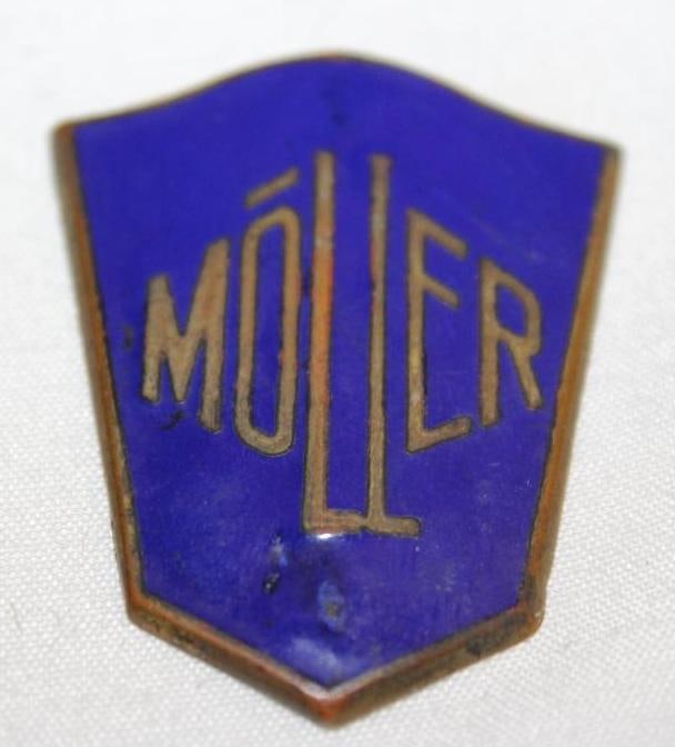 1920-1922 Moller Motor Car Co Radiator Emblem Badge: cloisonne, 1.75" x 1.25"