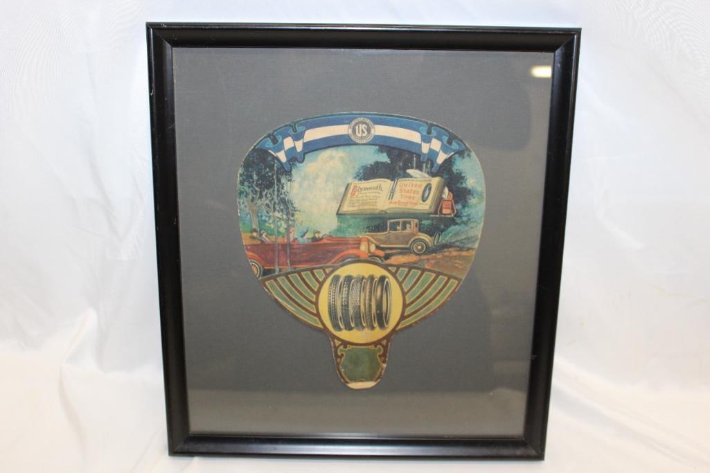 United States Tires Graphic Advertising Fan: 15" x 13.5", with frame