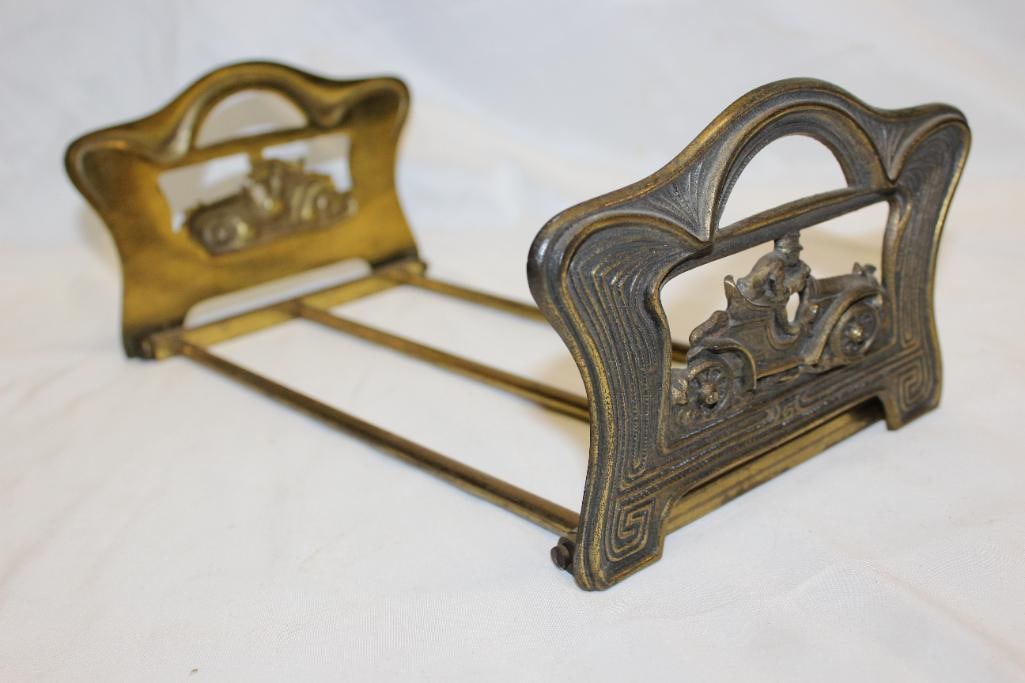 Early Speedster Motorist Figural Bookends: 12.5" x 7.5" x 5"