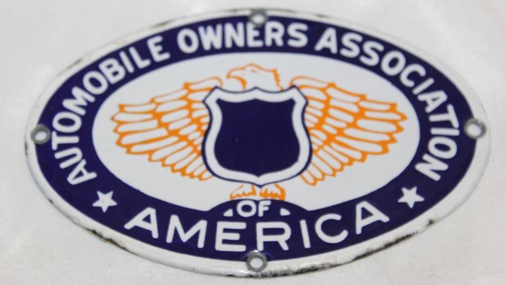 Automobile Owners Association of American Porcelain Sign Badge (1 of 2)