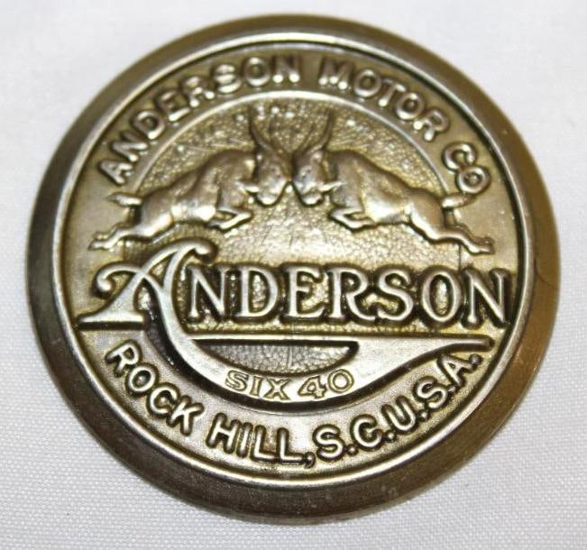 1916-1918 Anderson Hubcap Emblem Badge: 2" diameter