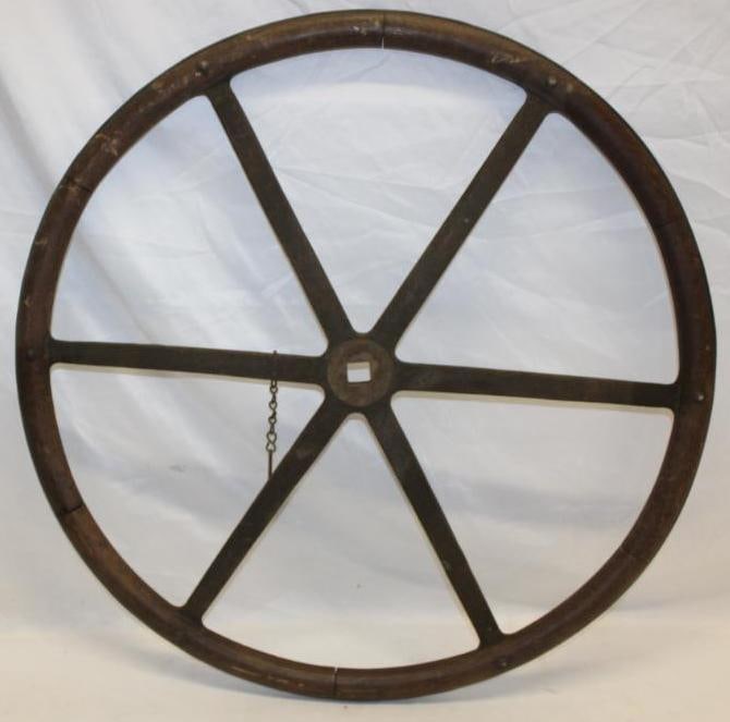 1910's-1920's Wood Rim American LaFrance Firetruck Steering Wheel: 30" Diameter: 6-Spoke Steel Center