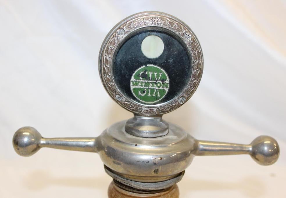 Winton Six Boyce Moto Meter Radiator Mascot: 5" x 8" x 3", mounted to dog bone base