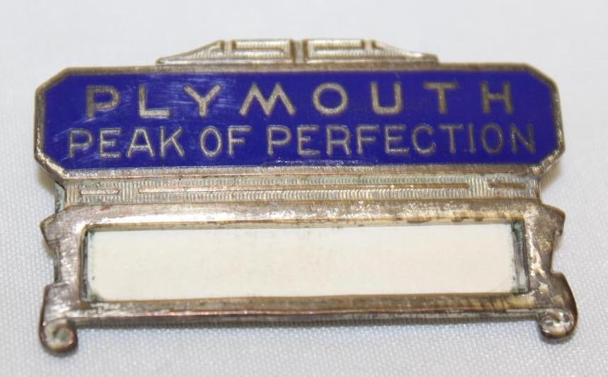 Chrysler Plymouth Peak of Perfection Employee Badge: cloisonne, 2" x 1"
