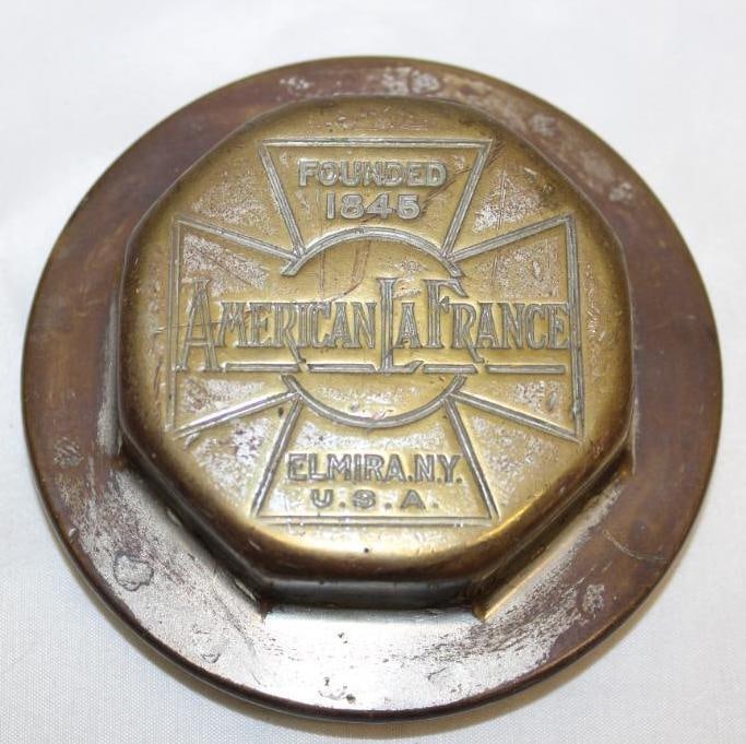 Brass American LaFrance Firetruck Threaded Hubcap: 4" diameter