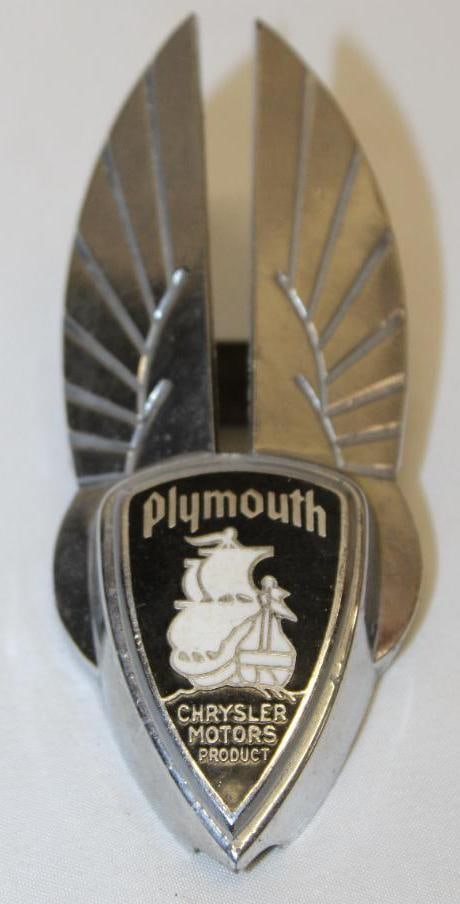 1934-1936 Plymouth Chrysler Radiator Emblem Badge: 4.75" x 2" x 1.25"