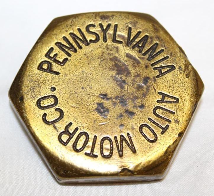 1910's Brass Pennsylvania Motor Car Co Hubcap Emblem Badge (1 of 2)