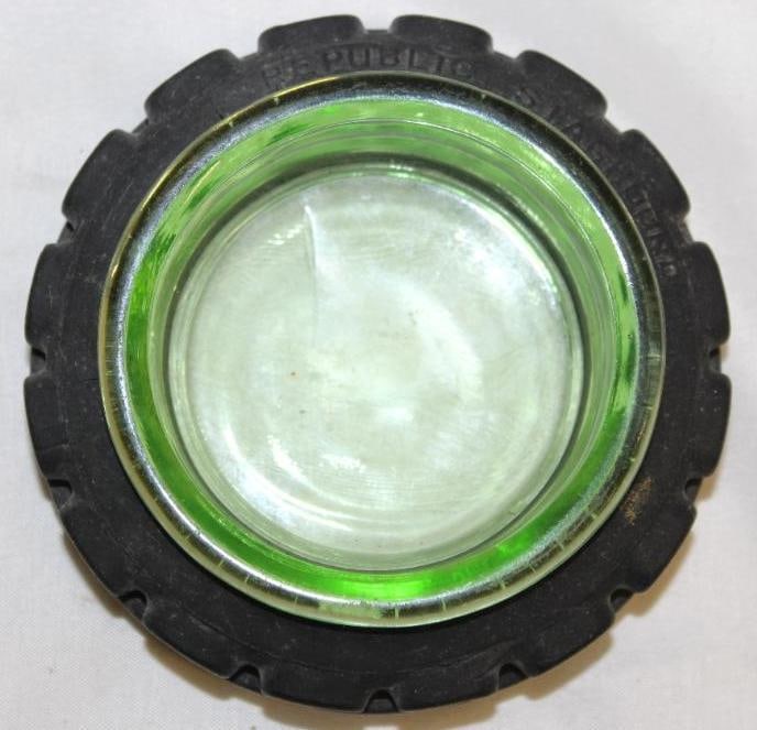 Republic Staghound Advertising Green Tire Ashtray: 4.5" Diameter; green glass center