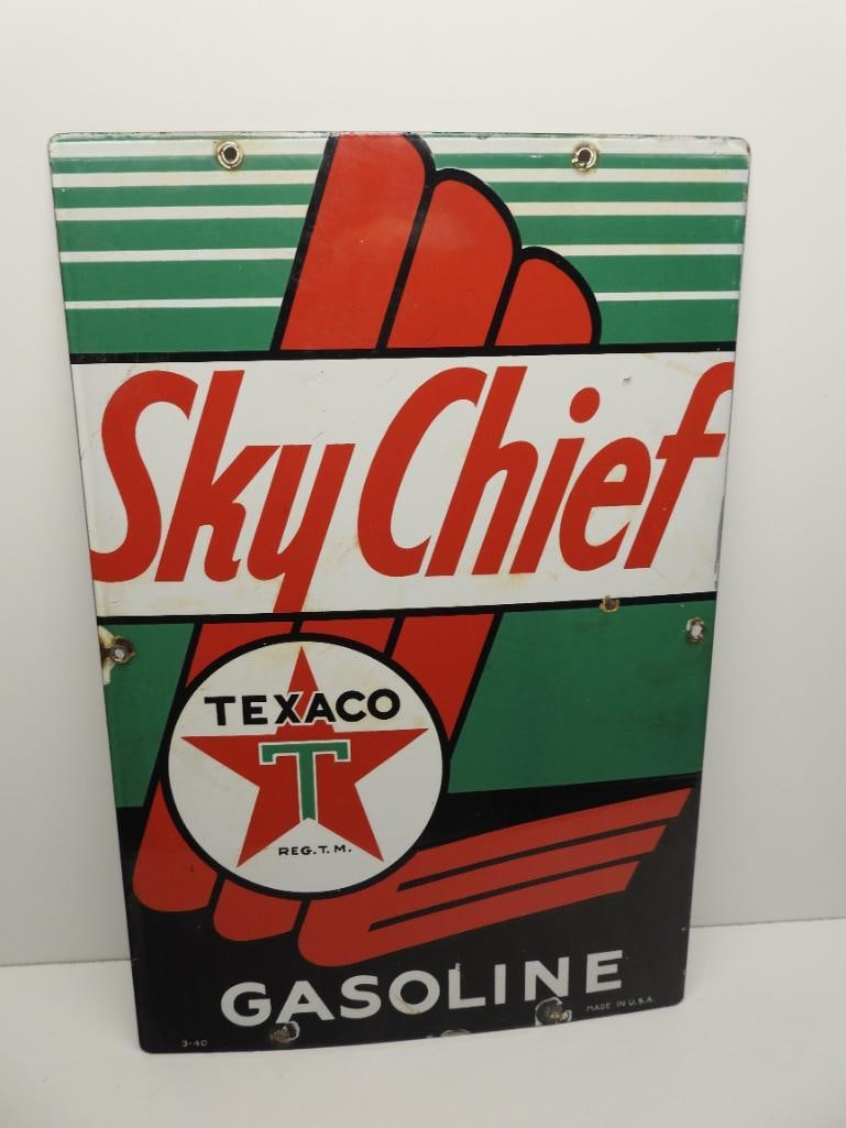 Texaco Sky Chief Gas Pump Plate Porcelain Sign (1 of 5)