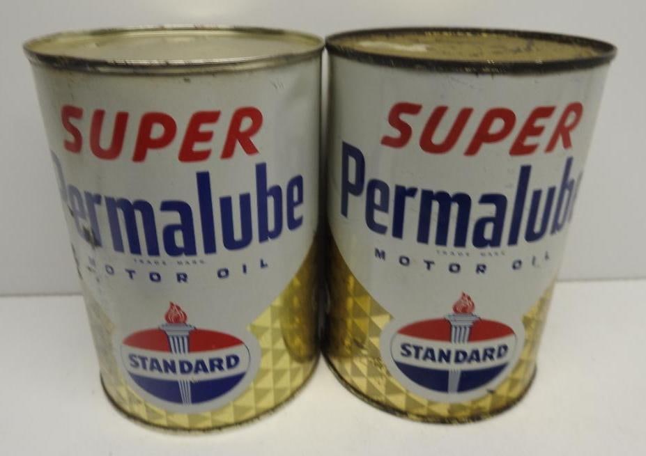 Standard Super Permalube Motor Oil Quart Cans (Gold) (1 of 3)