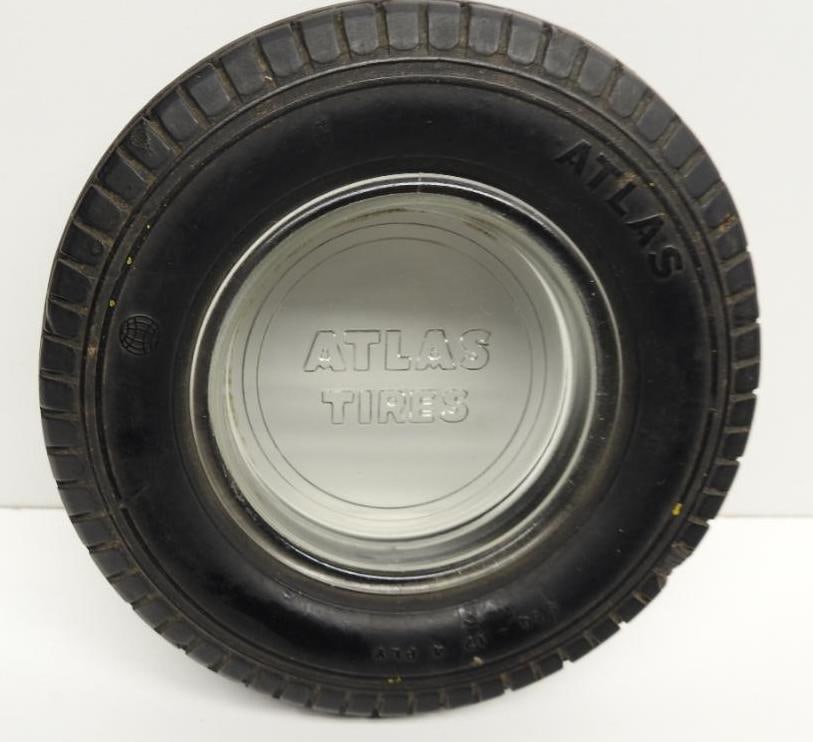 Atlas Tire Ashtray: Shows minor wear from age, size 6.5" diameter