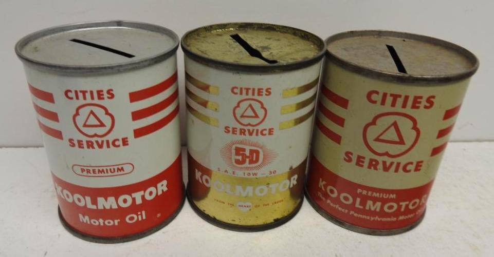 Group of Cities Service Oil Can Banks (1 of 2)