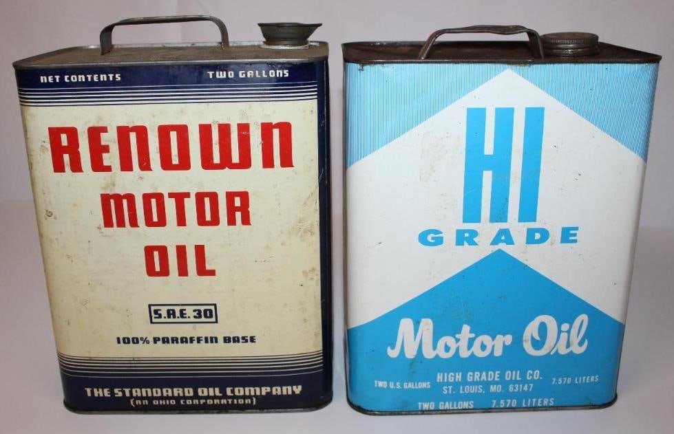Group of Two Hi-Grade and Renown Sohio 2 Gallon Motor Oil Cans (1 of 4)