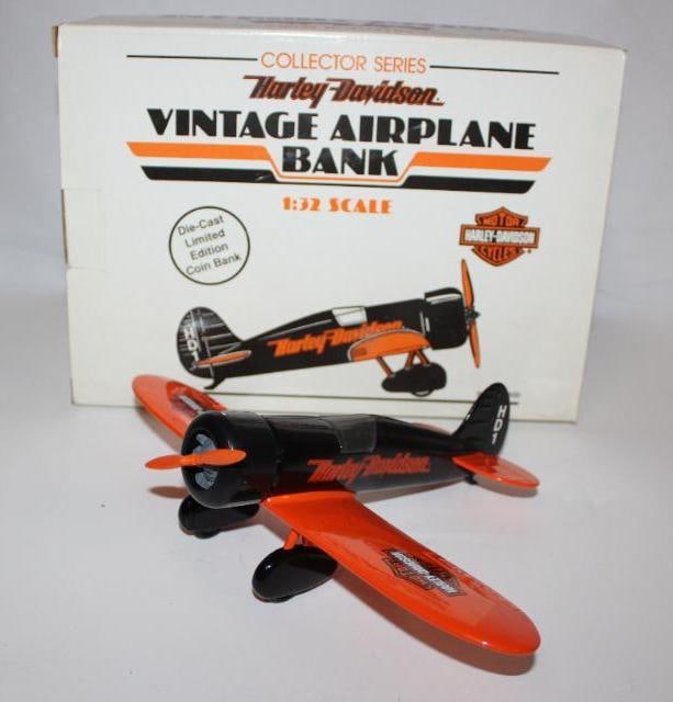 Harley Davidson Motorcycle Die Cast Airplane Bank: 12" x 8.5" x 4", with original box