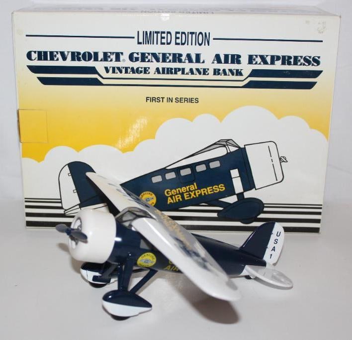 Chevrolet Die Cast Airplane Bank: 12" x 8.5" x 4", with original box