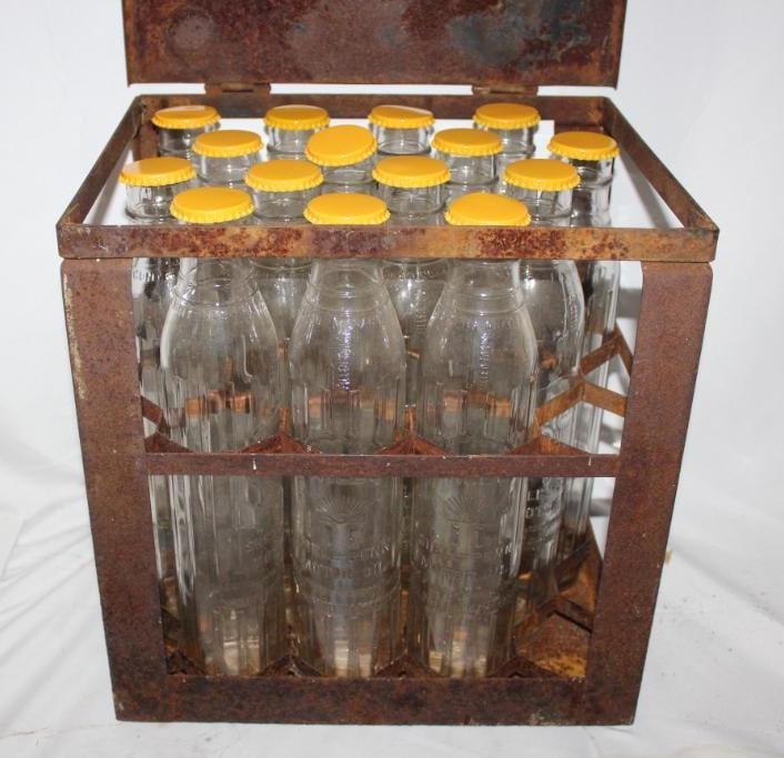 Set of Embossed Shell Oil Bottles w/ Metal Case (1 of 10)