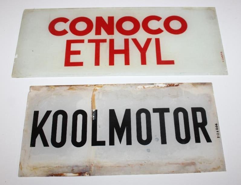 Group of 2 Cities Service Koolmotor and Conoco Ethyl Gas Pump Ad Glass (1 of 5)