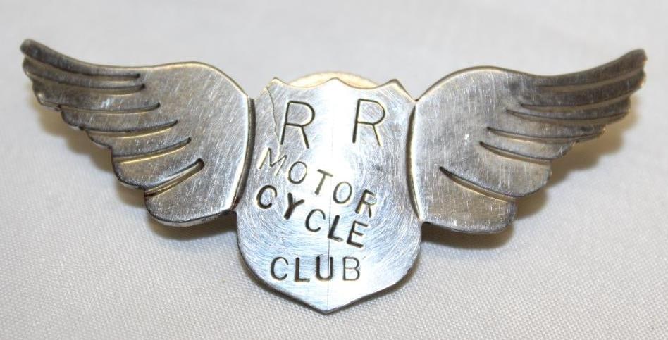 RR Motorcycle Club Winged Hat Badge: 3" x 1.25"