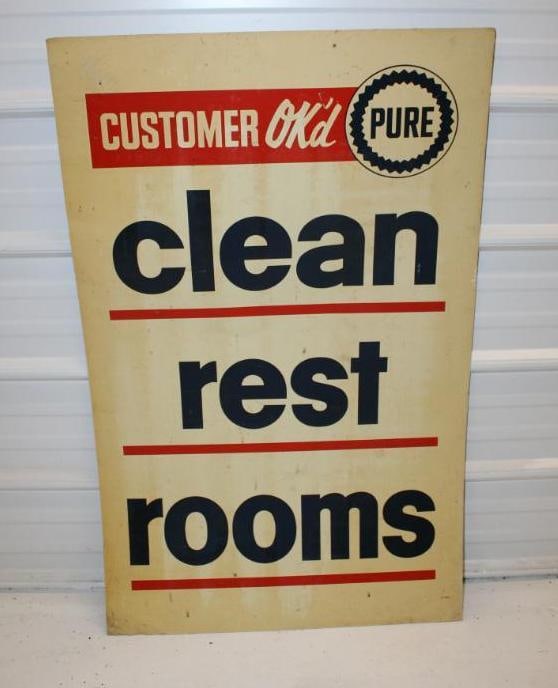 Pure Oil Co Clean Restrooms Metal Advertising Sign (1 of 4)
