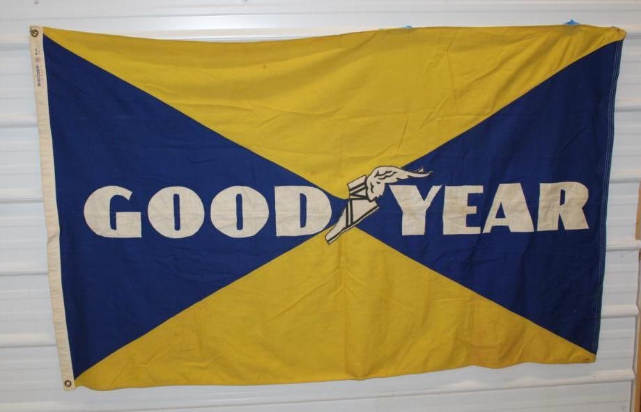Goodyear Advertising Race Flag by Bulldog: 42" x 70", the letters are stitched on