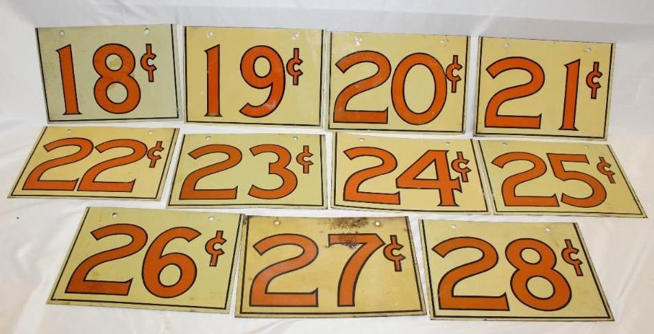 Group of 11 Gulf Oil Metal Gas Pump Pricer Signs (1 of 2)