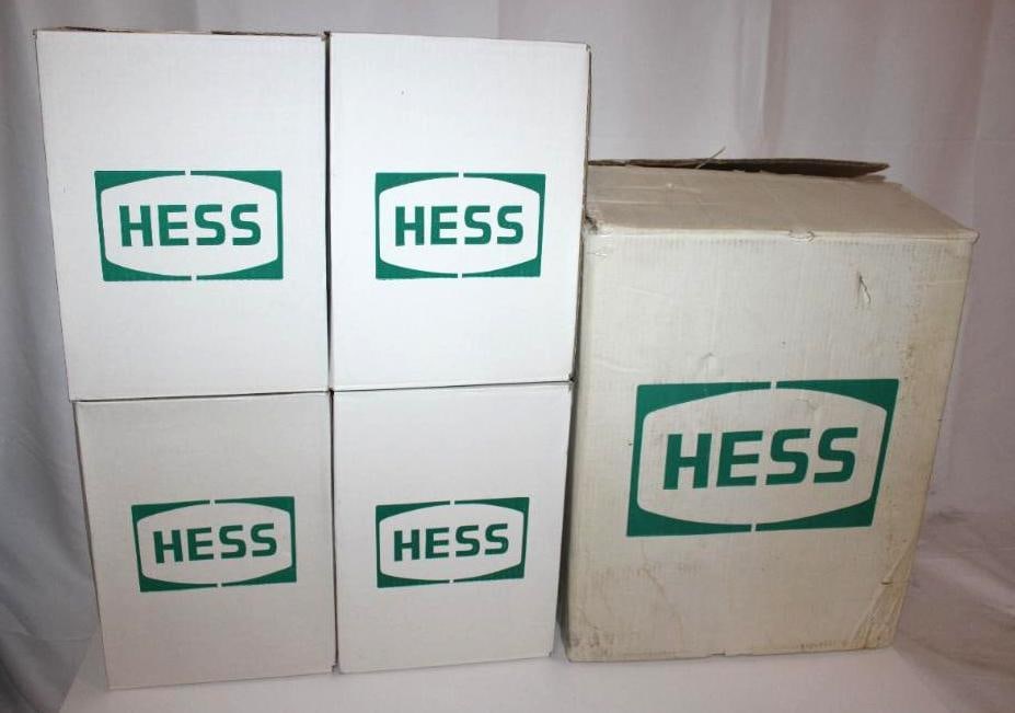 Group of 4 Hess Gas Station Truck Boxes w/ Shipping Case: 15" x 17" x 21.5", these are the boxes only and do not include the toys