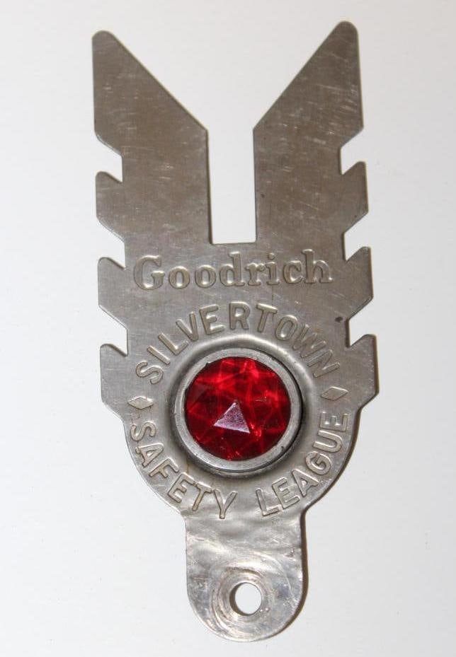 Goodrich Silvertown Safety League Jeweled Advertising License Plate Topper: 5.25" x 2.25"