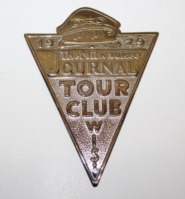 1929 Milwaukee Journal Tour Club Advertising License Plate Topper: 5.5" x 4"