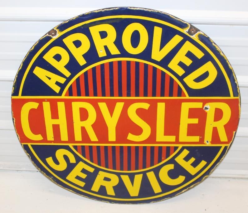 Reproduction Chrysler Approved Service Double Sided Porcelain Sign (1 of 6)