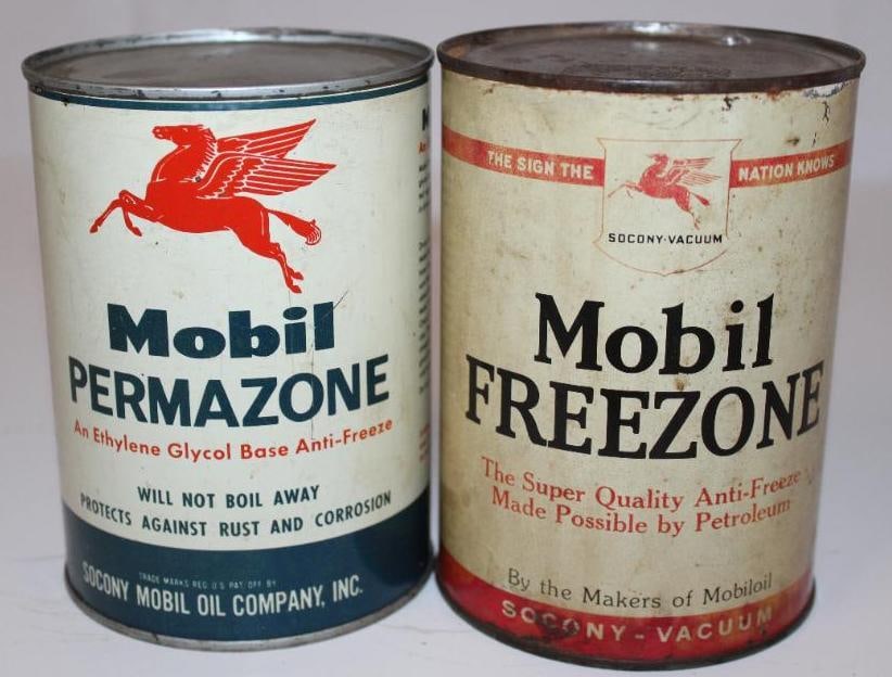 Group of 2 Socony Mobil Anti-Freeze Metal One Quart Motor Cans (1 of 3)