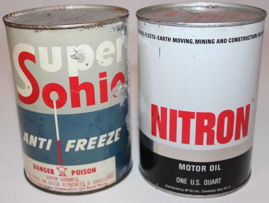 Group of 2 Nitron and Super Sohio Metal One Quart Motor Oil  and Anti-Freeze Cans (1 of 4)