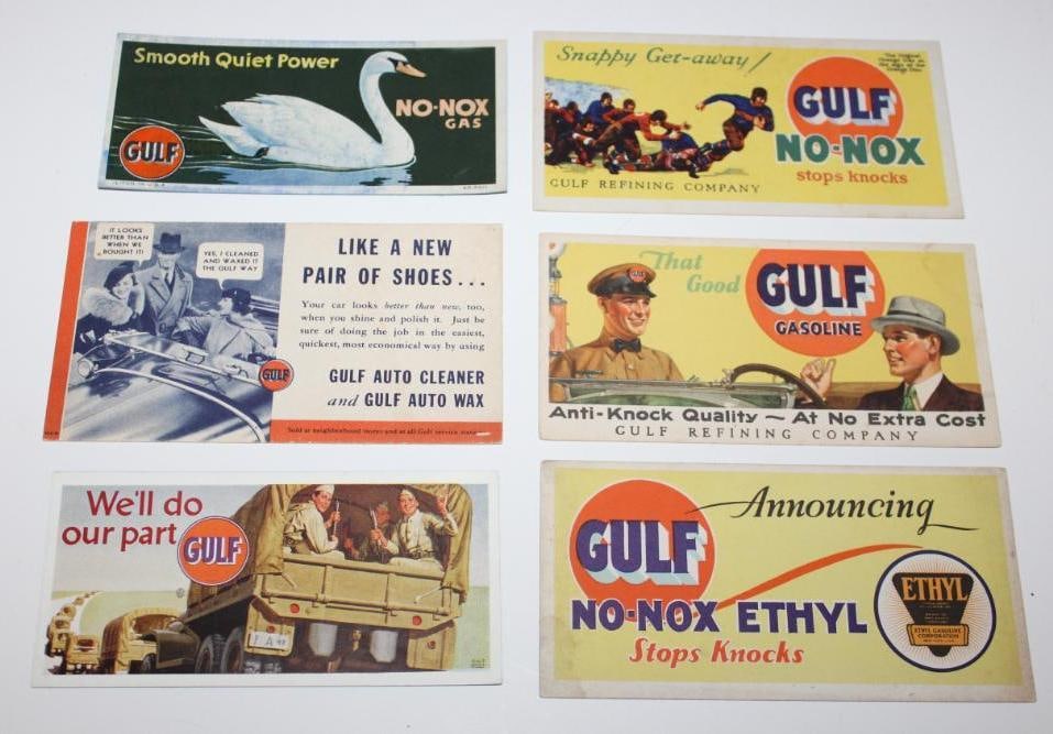 Group of 6 Gulf Advertising Ink Blotters: largest 6.25" x 3.25"