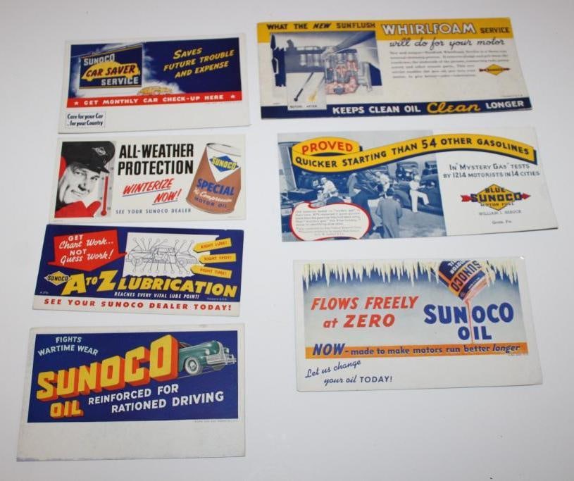Group of 7 Sonoco Oil Advertising Ink Blotters: largest 9" x 4"