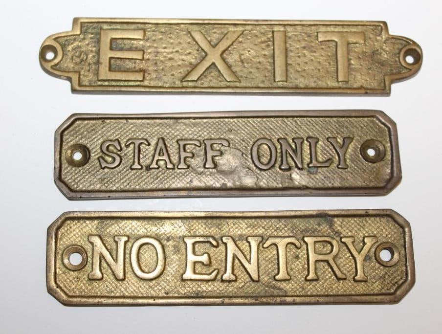 Group of 3 Cast Brass Signs (1 of 2)