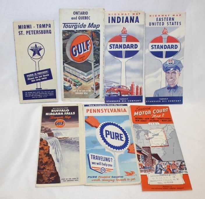Group of 7 Standard, Pure, Gulf, Texaco Service Station Maps (1 of 4)