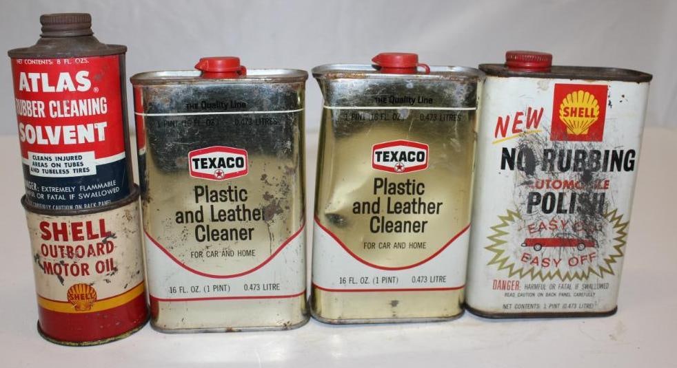 Group of 5 Shell, Texaco, and Atlas Advertising Cans: Largest 3.5" x 6" x 1.75"