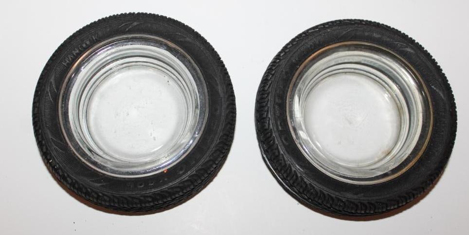 Group of 2 Optimo Advertising Tire Ashtrays: 5" diameter each
