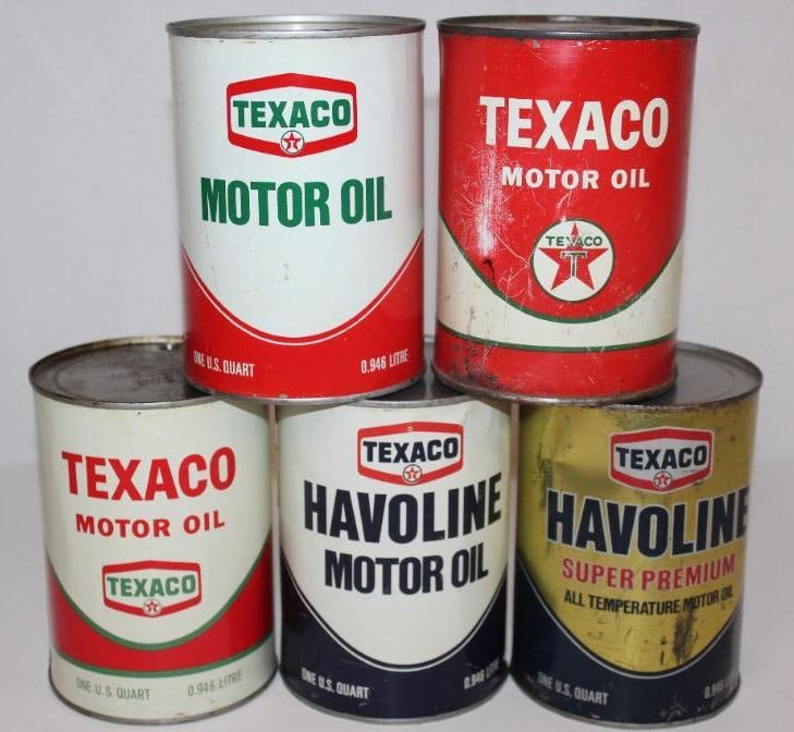 Group of 5 Texaco Havoline Metal One Quart Motor Oil Cans (1 of 2)