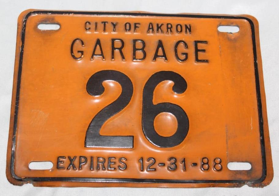 City of Akron Ohio Garbage Truck Embossed License Plate #26: 8" x 6"