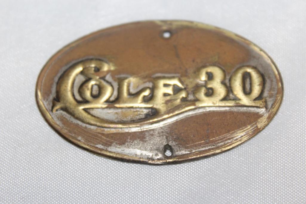 1910-1913 Cole 30 Brass Headlight Emblem Badge: 2" x 1.25"
