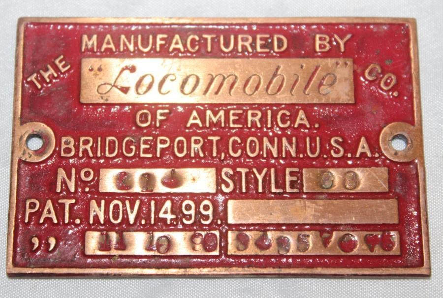 1901 Locomobile Motor Car Co Serial Data Tag (1 of 2)