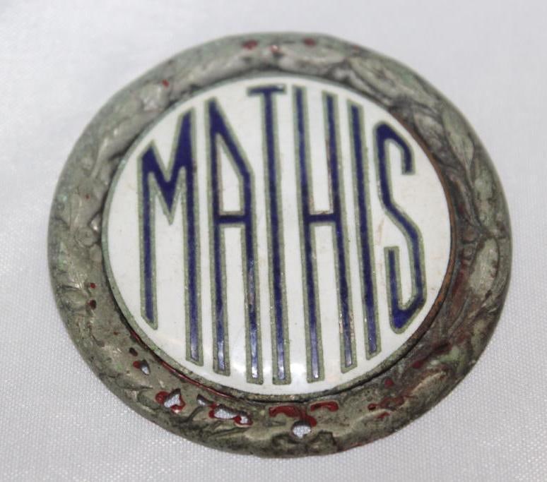 1920's-1930's Mathis Motor Car Co Radiator Emblem Badge: 2.25" diameter, cloisonne