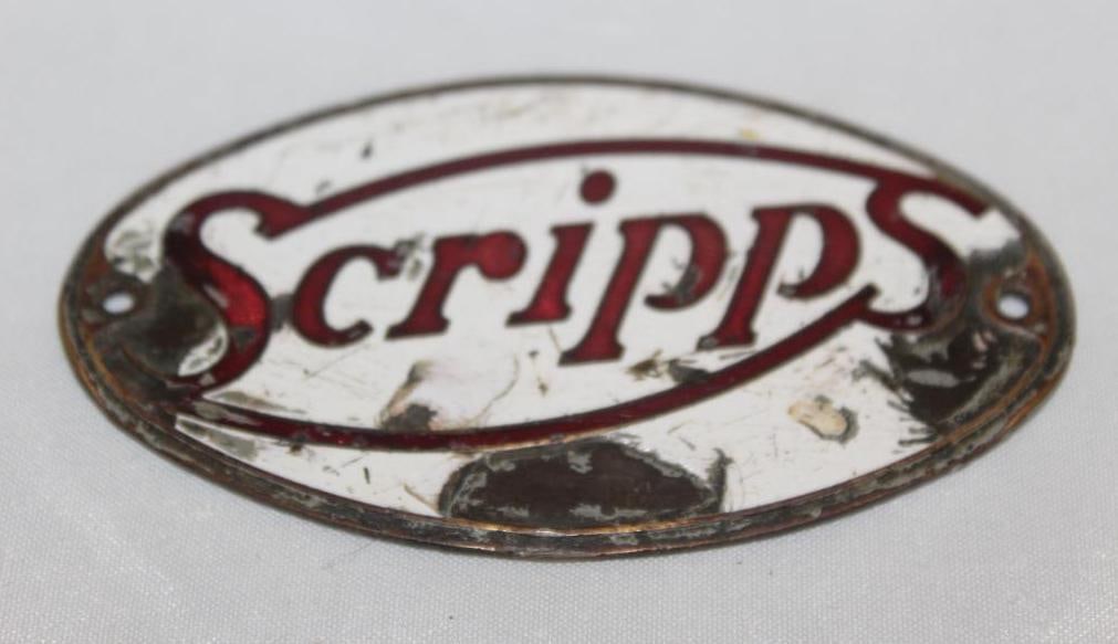 Scripps Motor Car Co Radiator Emblem Badge: 2" x 3.5", cloisonne