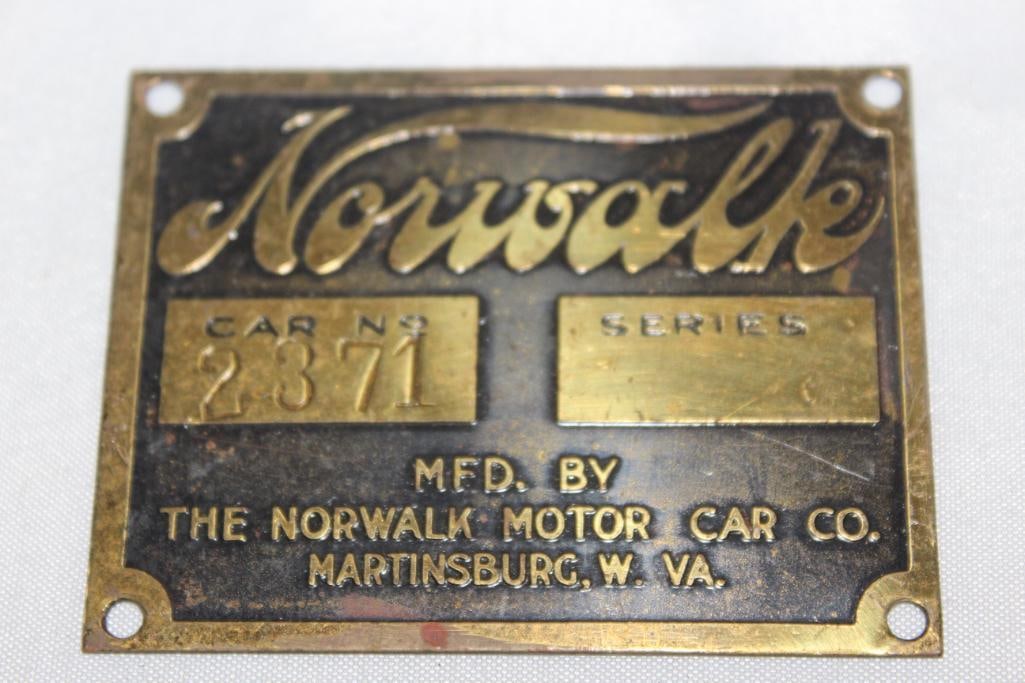 Brass 1912-1915 Norwalk Motor Car Co Serial Data Emblem Tag (1 of 2)