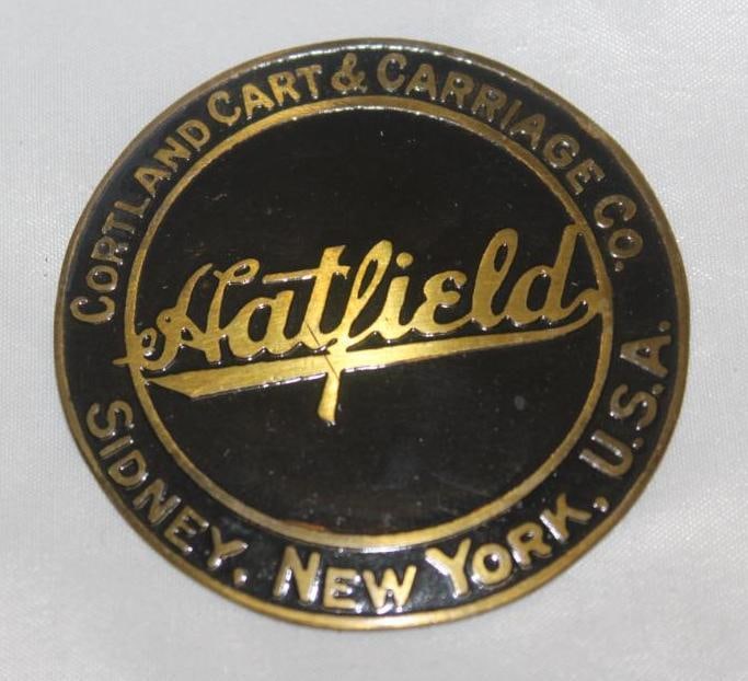Brass 1920's Cortland Hatfield Hubcap Emblem Badge: 2.5" diameter