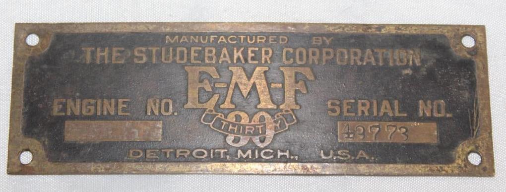 1912-1914 EMF 30 Brass Serial Data Tag (1 of 2)