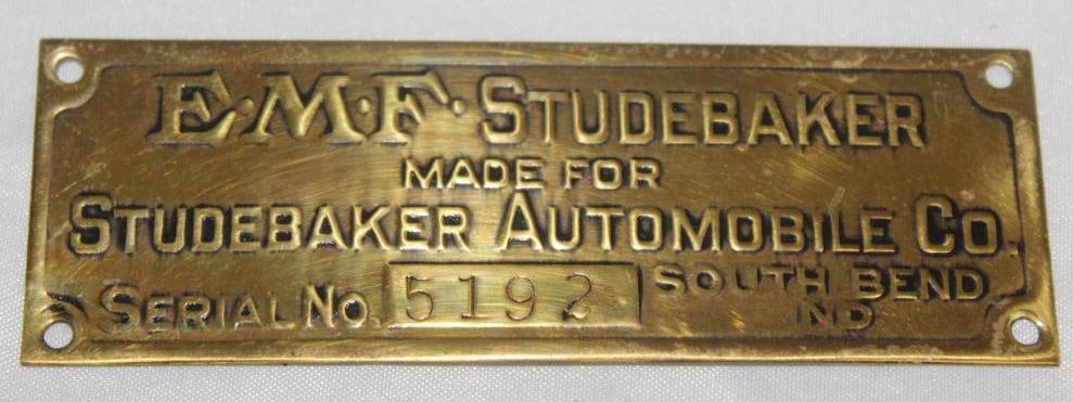 1910-1912 EMF Studebaker Brass Serial Data Tag (1 of 2)