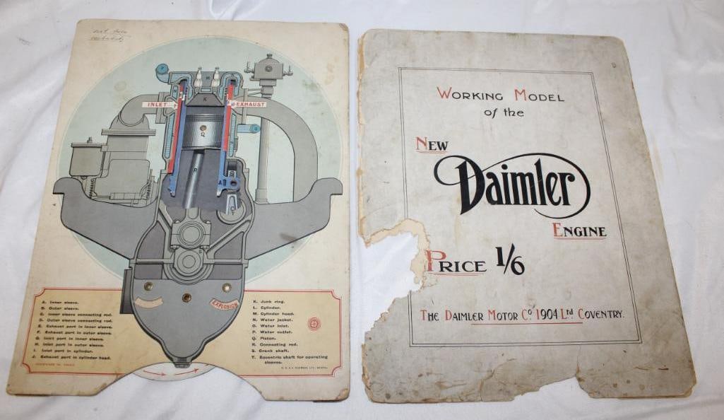1904 Daimler Engine Working Model: 11" x 14", has tears and wear to the outer cover and light staining throughout